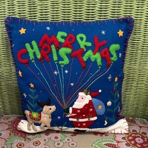 New World Arts Merry Christmas Santa & Sleigh Felt Pillow